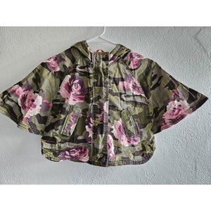 BABY GAP Size 4T Green Camo Jacket Floral Print Detail Hoodie Girl Cape Spring